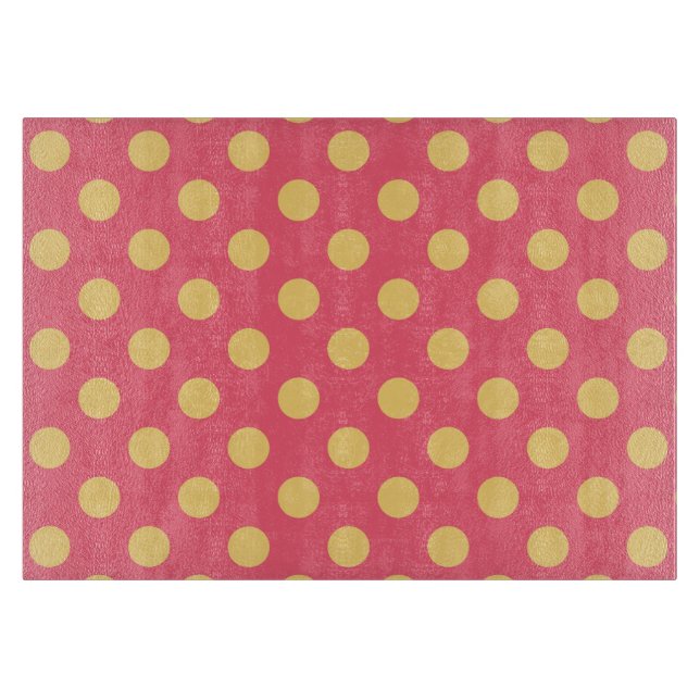 Yellow polka dots on coral cutting board (Front)