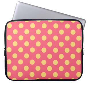 Yellow polka dots on coral laptop sleeve