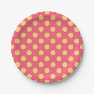Yellow polka dots on coral paper plate