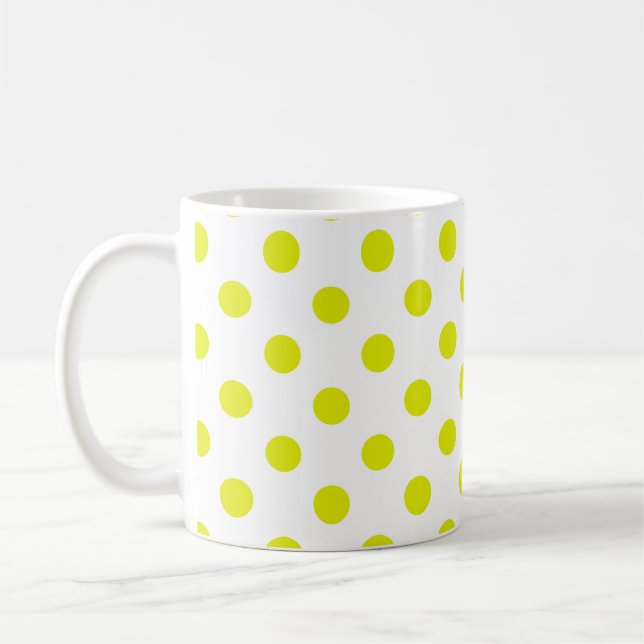 Yellow Polka Dots Pattern on White Background Coffee Mug (Left)