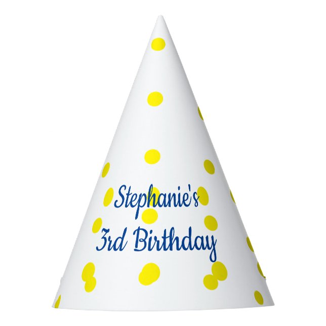 Yellow Polka Dots Patterns Monograms 3rd Birthday Party Hat (Front)