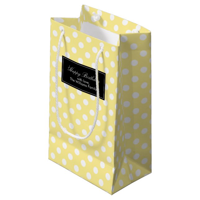 Yellow Polka Dots Personalised Small Gift Bag (Front Angled)