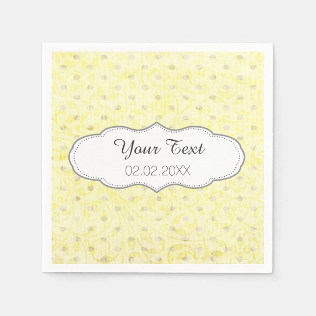 yellow polka dots personalised wedding napkins (Front)