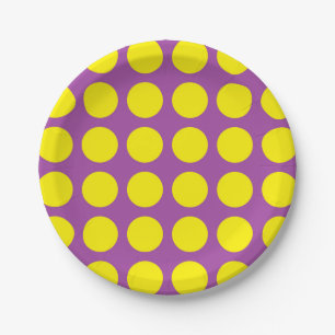 Yellow Polka Dots Purple Paper Plate