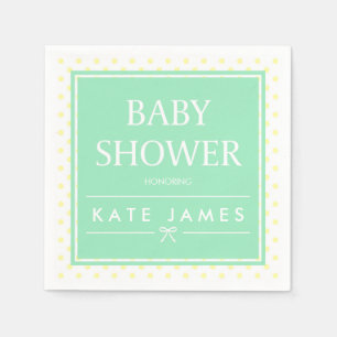 Yellow Polka Dots, Ribbon and Mint Baby Shower Napkin