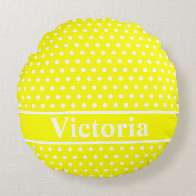 Yellow Polka Dots Round Cushion (Front)