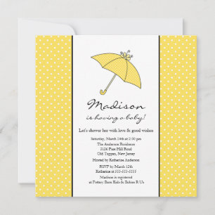 Yellow Polka Dots Umbrella Baby Shower Invitation