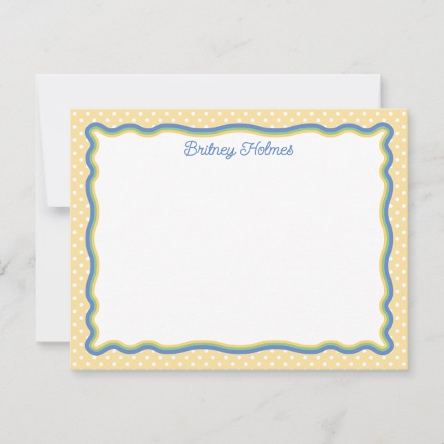 Yellow Polka Dots & Wavy Frame Add Name Card (Front)