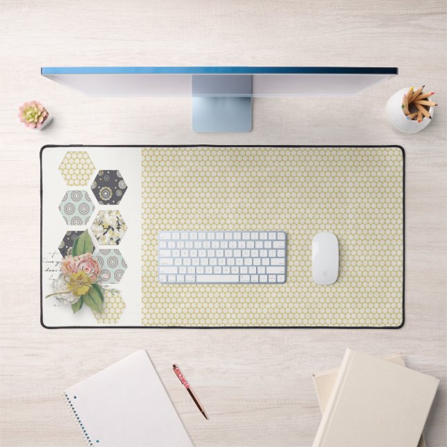 Yellow Polka Dots With Honey Comb Accects Desk Mat (Office 1)
