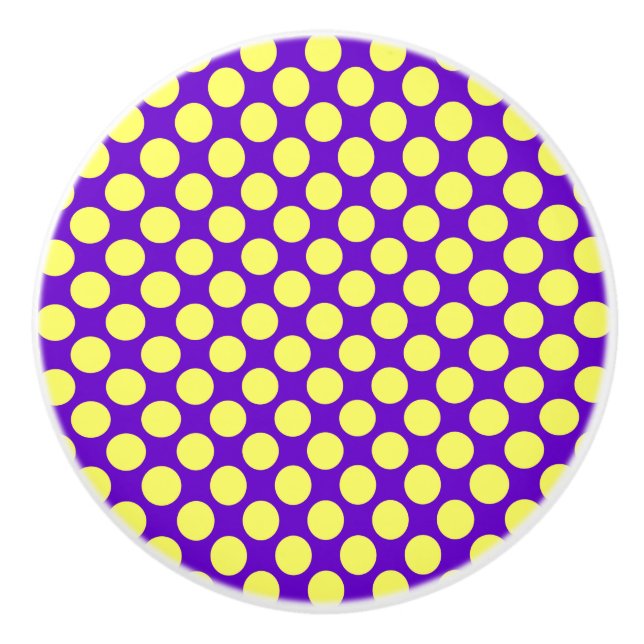 Yellow Polka Dots with Purple Background STaylor Ceramic Knob (Front)