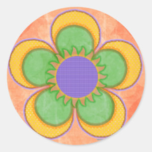 Yellow Polkadot Flower Orange Background Classic Round Sticker