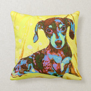 yellow pop art dachshund cushion
