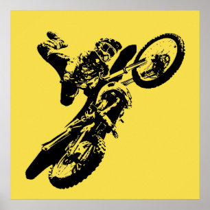 Yellow Pop Art Motocross Motorcyle Sport Poster