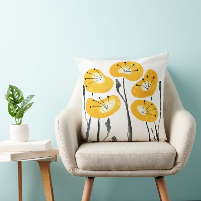 Yellow Poppies Abstract Floral Minimalist Cushion (Chair)