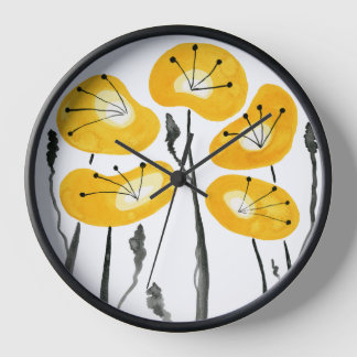 Yellow Poppies, Abstract Watercolor Flowers Clock