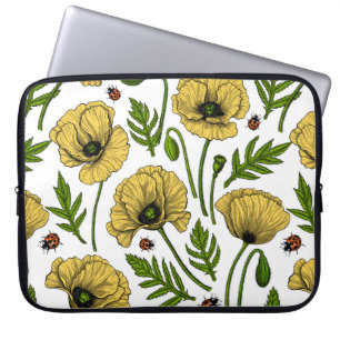 Yellow poppies and ladybugs laptop sleeve