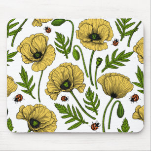 Yellow poppies and ladybugs mouse mat