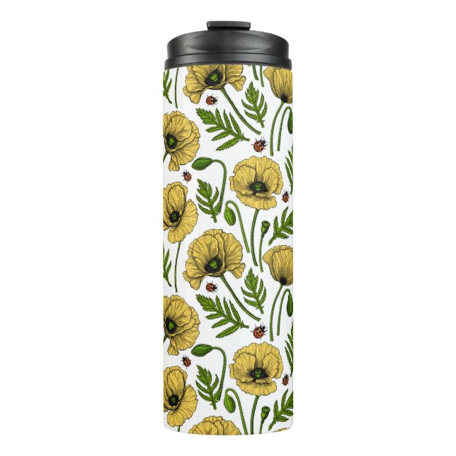 Yellow poppies and ladybugs thermal tumbler (Front)