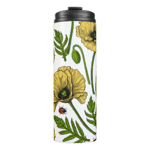 Yellow poppies and ladybugs thermal tumbler