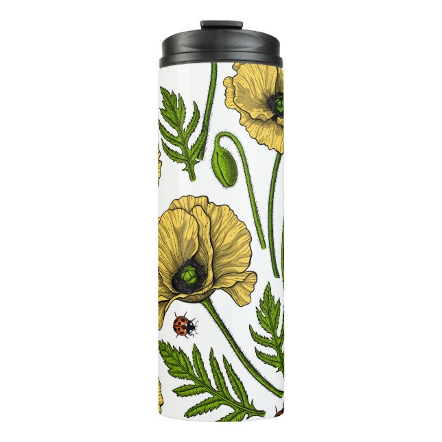 Yellow poppies and ladybugs thermal tumbler (Front)