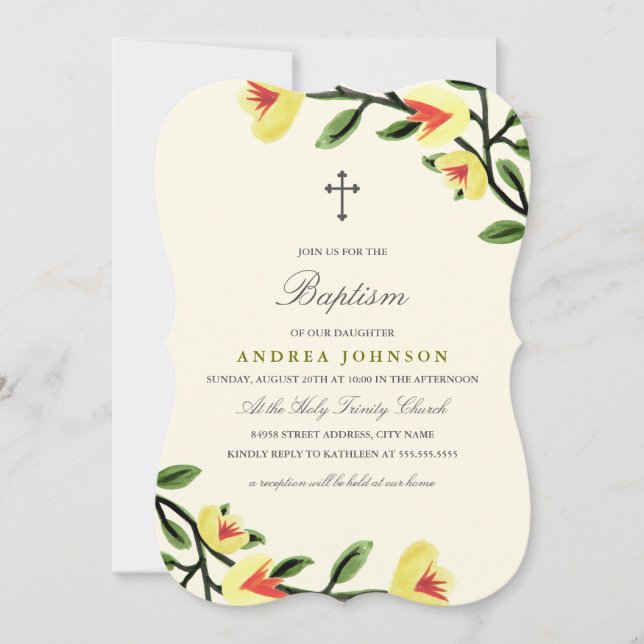 Yellow Poppies Baptism Invitation (Front)