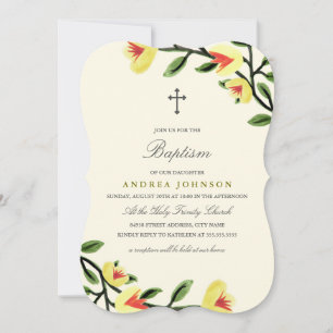 Yellow Poppies Baptism Invitation
