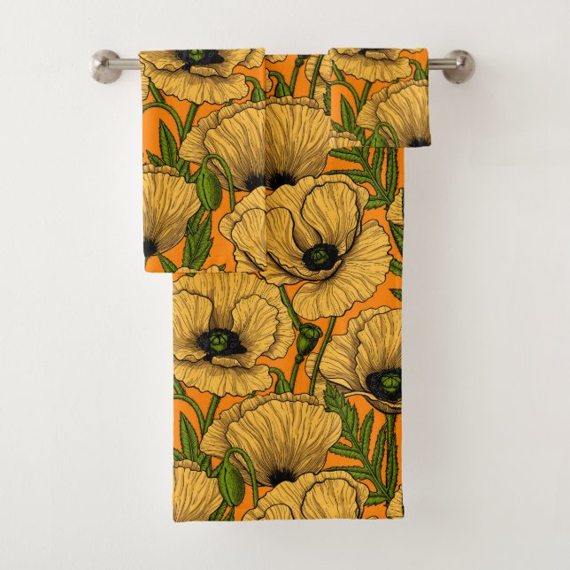 Yellow poppies bath towel set (Insitu)