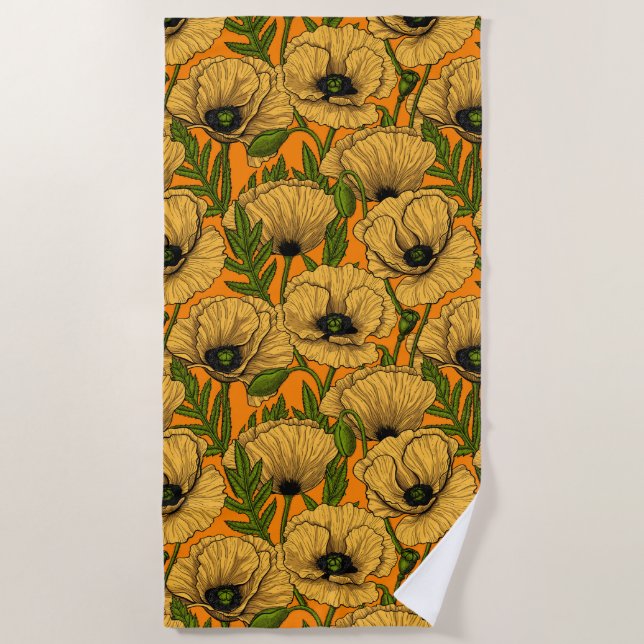 Yellow poppies beach towel (Front)