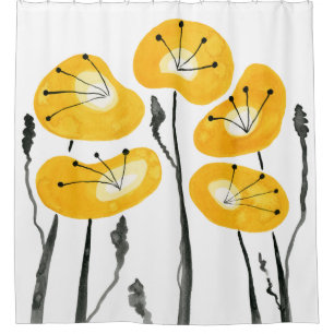 Yellow Poppies Boho Modern Bathroom Decor Shower Curtain