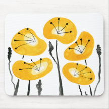 Yellow Poppies, Bright Midcentury Modern, Unique