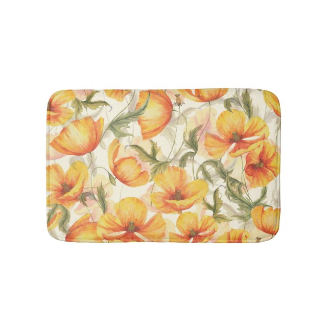 Yellow poppies: hand-drawn watercolor pattern. bath mat (Front)