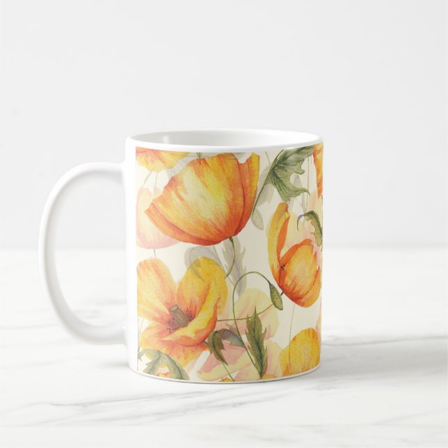 Yellow poppies: hand-drawn watercolor pattern. coffee mug (Left)