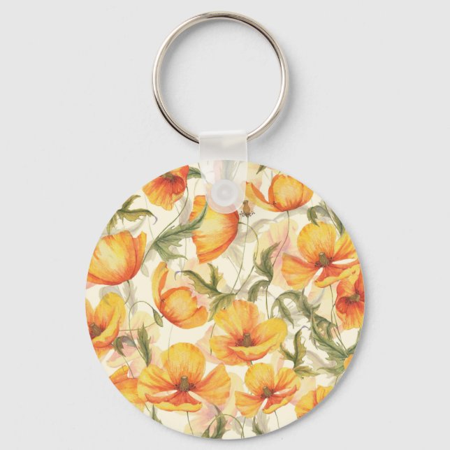 Yellow poppies: hand-drawn watercolor pattern. key ring (Front)