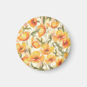 Yellow poppies: hand-drawn watercolor pattern. magnet