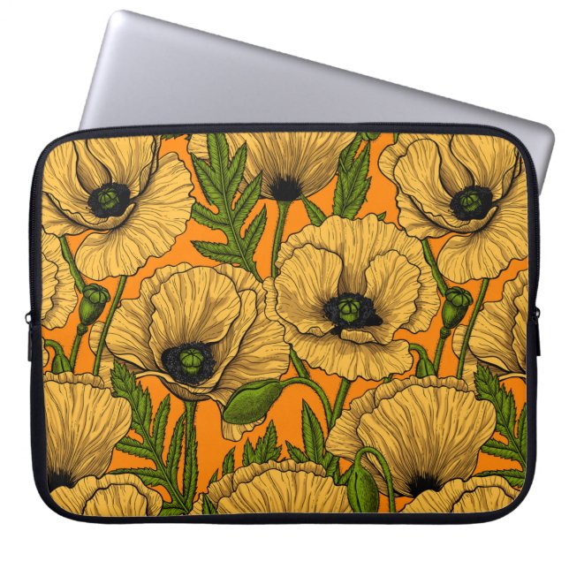 Yellow poppies laptop sleeve (Front)