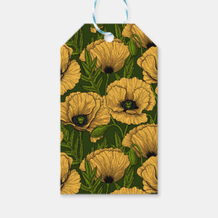 Yellow poppies on dark green gift tags