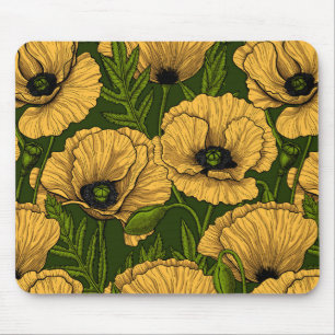 Yellow poppies on dark green mouse mat