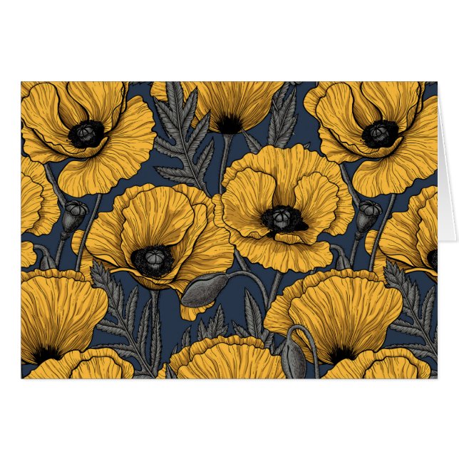 Yellow poppies on navy (Front Horizontal)
