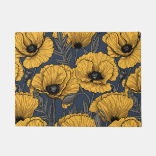 Yellow poppies on navy doormat