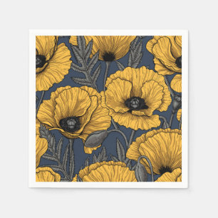 Yellow poppies on navy napkin