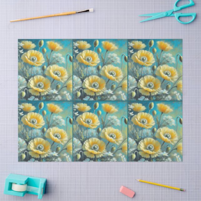 Yellow Poppies Poppy Floral Flowers Decoupage Tissue Paper (Craft)