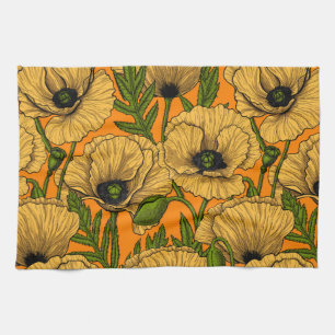 Yellow poppies tea towel