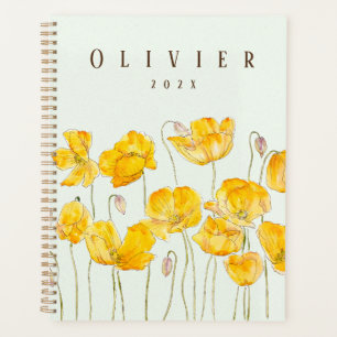 yellow poppies watercolour painting planner