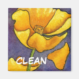 "Yellow Poppy" Clean Dishwasher Status Magnet