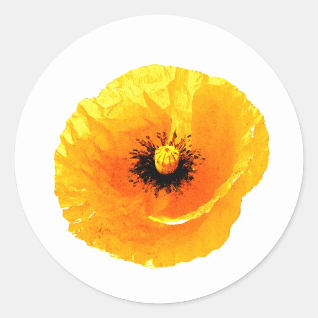 Yellow Poppy Custom Blank Floral Wedding Birthday Classic Round Sticker (Front)