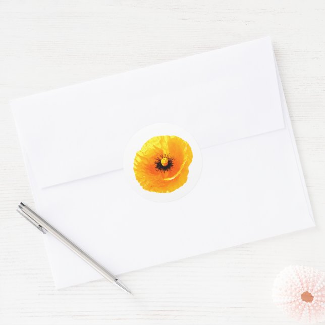 Yellow Poppy Custom Blank Floral Wedding Bridal  Classic Round Sticker (Envelope)