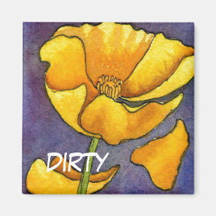"Yellow Poppy" Dirty Dishwasher Status Magnet