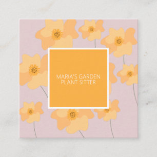 Yellow Poppy Floral Garden Plant Sitter Pink Square Business Card