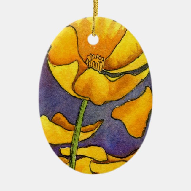 "Yellow Poppy" Floral Ornament (Front)