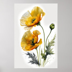 Yellow Poppy Flowers Art Print Poster
